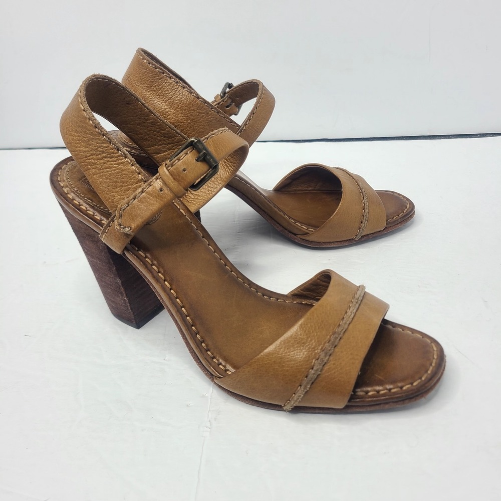 Frye Portia‎ Block Heel Sandal Ankle Strap Brown Rustic Bohemian Shoes Sz 9.5